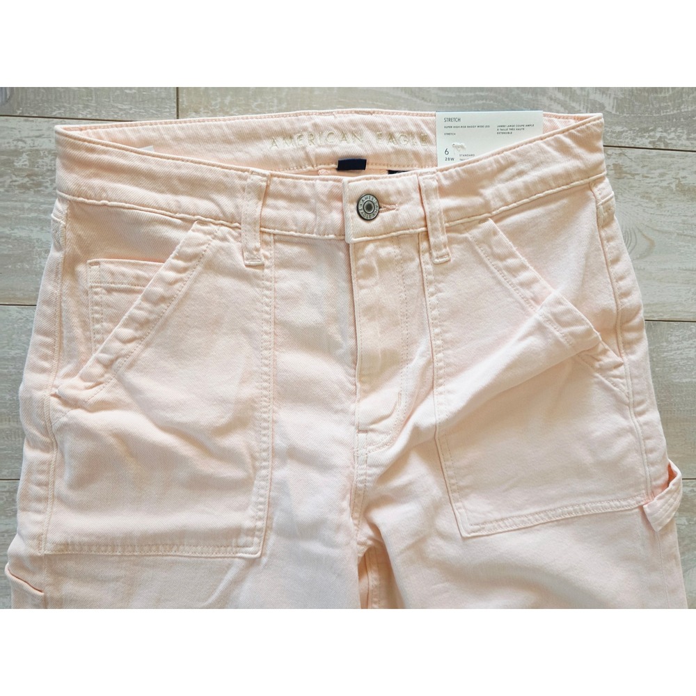 American Eagle 6 Super High-Rise Baggy Wide Leg Jeans Pale Pink 28W NWT - Picture 11 of 16